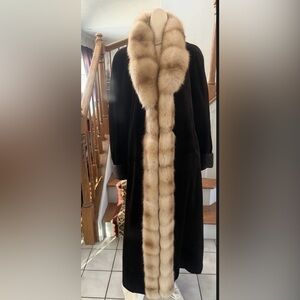 Gorgeous Sable trimmed tuxedo velvety Sheared Mink fur coat